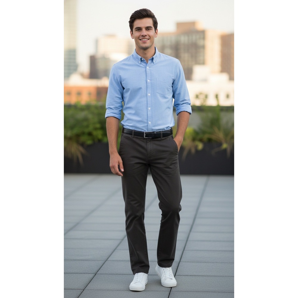 Men Pants Unbranded Mens Dark Gray Chinos Flat Front Pants Size‎ 34 Wx31 Inseam
